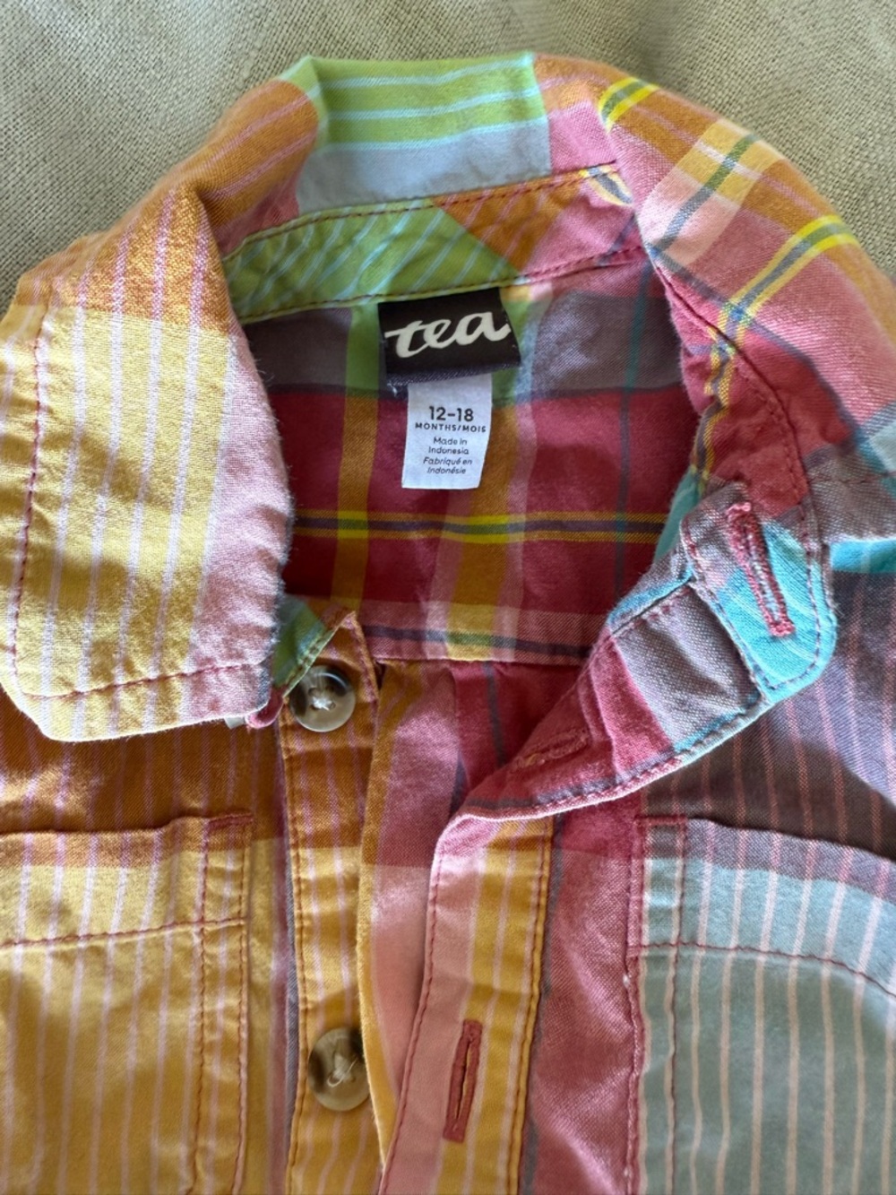 12-18 mo Tea Collection Multicolor Plaid Button-Up Shirt - Pastel Stripes